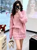 Conjunto de cárdigan de punto rosa dulce y juvenil estilo francés y falda para mujer, otoño e invierno, diseño elegante, conjunto de dos piezas que estiliza
