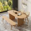 Mesa de comedor y silla de madera maciza de estilo japonés, escritorio de oficina ovalado de forma especial para apartamentos pequeños, mesa de comedor, mesa de trabajo sencilla de madera.
