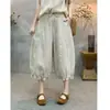 Calças tipo lanterna de algodão e linho com cintura elástica, estilosas e versáteis, cintura elástica com cordão, calças cropped femininas que emagrecem para o verão
