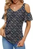 Roupas Femininas Transfronteiriças Europeias e Americanas 2025 Amazon Verão Novo Ombro a Ombro Estampado Decote V Manga Curta Solto Top Camiseta