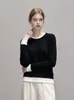 Top de punto de cuello redondo con bloques de color para otoño e invierno, camiseta interior corta ajustada para mujer