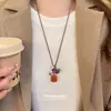Collar elástico con colgante de piedra y madera con cordón de cera Estilo étnico Joyería Diseño único de nicho Cadena para suéter
