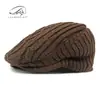 Boina de Lana Estilo Británico Retro para Mujer, Gorro de Punto para Otoño e Invierno, Gorra con Visera Cálida Forrada de Polar, Gorra Casual Adelantada para Hombre