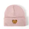 Gorro de Oso Sencillo y Lindo para Niños de Otoño e Invierno Color Sólido Unisex Gorro de Punto de Lana de Moda Versátil Bordado Venta al por Mayor
