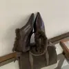 Primer Encuentro Temporada Zapatos Mocasines de Tacón Grueso Puntiagudos Forrados de Felpa para Mujer 2026 Nuevos Mocasines Retro Otoño Invierno Zapatos Peludos Zapatos de Algodón