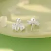 Aretes de Encaje de Plata Pura S999 con Aguja de Plata, Lazo de Perlas, Elegantes y Suaves, Aretes de Personalidad Únicos y de Moda, Al por Mayor