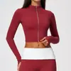 Chaqueta de entrenamiento Pilates con cuello alto, top corto de yoga, alta elasticidad, transpirable, manga larga para correr, deportes, fitness 9666