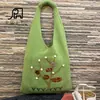 Amazon Transfronterizo Bolso de Compras Tejido de Lana Crochet Bordado a Mano Tejido a Mano Estilo Mori Girl Bolso de Mano para Hombro