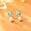 Pendientes Minimalistas de Arena Azul Amazonita y Perla, Accesorios para Orejas de Personalidad de Nicho de Moda y Gama Alta, Joyería Casual de Celebridad de Internet
