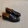 Versão em pele de ovelha~mocassins slip-on retrô em couro genuíno com saltos grossos para mulheres, sapatos casuais para o dia a dia, sapatos pequenos de couro estilo JK britânico