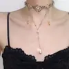 Collar de Gota de Agua Athena Original de Industria Pesada Nicho con Borla de Perla Choker Retro Dorado Chica Popular