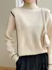 Nuevo Suéter de Punto Grueso de Lana 100% con Cuello Alto Falso de Siete Agujas, Manga Larga, Bloques de Color, Prenda Base para Otoño e Invierno 2025
