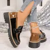 Zapatos de cuero para mujer estilo británico transfronterizos, nuevo modelo 2026, mocasines de suela gruesa retro con hebilla metálica, talla grande de comercio exterior