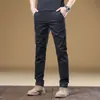 Pantalones Casuales de Lujo Hong Kong con Forro de Polar Gris para Hombre, Otoño e Invierno, Ajuste Delgado, Pierna Recta, Elásticos, Versátiles, Largos