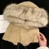 Conjunto de Touca Balaclava e Cachecol Estilo Esquimó, Touca de Tricô Grossa Quente de Inverno Que Faz o Rosto Parecer Menor