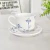Juego de Taza y Platillo de Porcelana de Hueso Azul y Blanco Vintage con Diseño Floral, Patrón de Palmera, Tazas y Platillos Azules y Blancos para Juegos de Té de Hotel y Restaurante, Suministro Transfronterizo