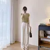 Calça Feminina Casual de Linho Tencel de Alta Qualidade, Cintura Alta Estreita, Emagrecedora, Perna Reta, Com Caimento, Longa, Calça Wide Leg para Mulheres