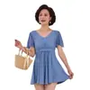 Traje de baño de una pieza con falda para mujeres de mediana edad y mayores, talla grande, adelgazante, cubre abdomen, conservador, para aguas termales, traje de baño para madre