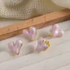 Brincos de Verão Simples Rosa com Esmalte Pingado, Presilhas de Mosquito para Mulheres Sem Furos na Orelha, Estilo Menina Doce, Temperamento Gentil