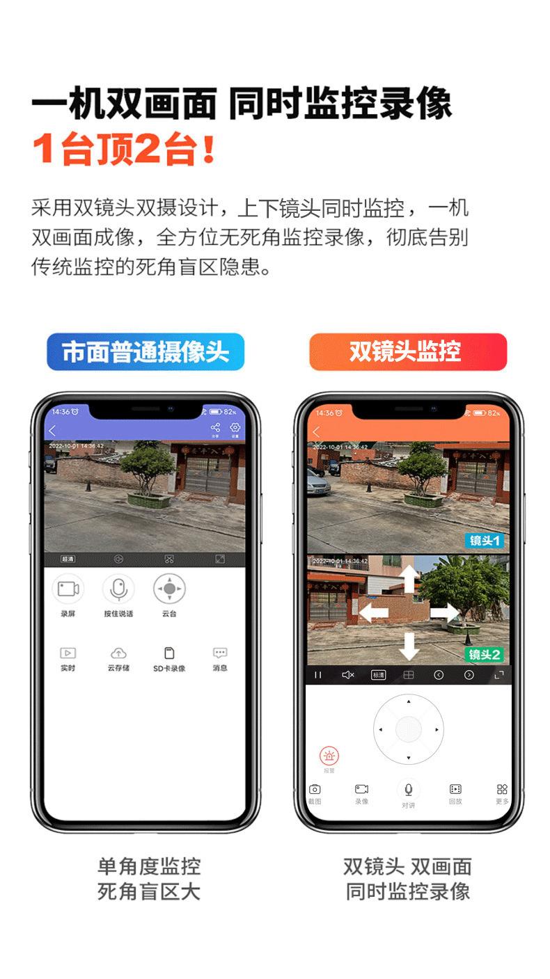 太阳能4G全景V380监控器无线手机远程室外双镜头枪球双目摄