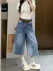 Pantalones vaqueros cropped de pierna recta estilo americano para mujer, nuevo modelo de verano, talla grande, adecuados para tipos de cuerpo de pera, holgados y adelgazantes, pantalones de cintura alta de pierna ancha