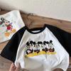 Camiseta infantil de manga curta 2024 verão meninos e meninas ombro contraste desenho animado camiseta de manga curta moda bebê camiseta impressa no peito