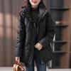Jaqueta feminina original preta com capuz e acolchoada de algodão, inverno 2024, novo design estilo coreano, solta e quente, jaqueta acolchoada de algodão