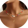 Collar de Cadena de Clavícula en Capas con Colgante de 26 Letras Transfronterizo Nuevo Europeo y Americano, Piedra Natural, Corazón, Combinación de Colores Dopamina, con Cuentas