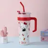 Vaso térmico de gran capacidad para mujer, acero inoxidable, diseño elegante, tamaño extragrande, portátil, con pajilla, apto para usar en el coche