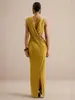 Vestido de Noite de Alto Padrão Personalizado Vestido Longo Decote em V Profundo Design Drapeado Elegante Recorte Lateral Bodycon Justo Vestido de Festa