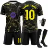 2627 Camiseta de Fútbol del Barcelona Número 10 Yamal Messi Ropa de Entrenamiento para Partido Patrón de Mármol Negro Dorado Camiseta