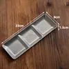 Plato pequeño para salsa de barbacoa retro con compartimentos, Plato para condimentos de acero inoxidable con dos compartimentos, Plato de salsa de tres compartimentos estilo coreano, Plato compartimental para condimentos