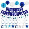 Conjunto de Decoração Colorido Multicor Tema Festa de Aniversário Banner de Estrela Pentagrama Espiral Favo de Mel Azul Preto Dourado