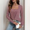Amazon Europa y Estados Unidos suéter de manga larga francés con cuello cuadrado transfronterizo nuevo de otoño camiseta pullover de punto lijado mujer