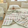 Manta con Pompones Estilo INS, Doble Capa de Leche Polar, Manta Chal, Otoño Invierno, Espesa, Estampado Lindo, Manta Cubierta para Todas las Estaciones
