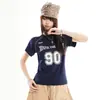 Camiseta de Verano con Estilo Retro Deportivo Nueva Tendencia Cuello Redondo Mangas Raglán Cortas para Mujer Verano Hombro Normal Corte Ajustado Estilo Chica Popular