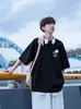 Camiseta de Manga Corta de Algodón Puro de Peso Pesado para Hombre, Nuevo Estilo de Verano, Corte Holgado para Adolescentes y Estudiantes, Top Estampado de Peso Pesado de Media Manga de Moda
