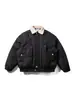 Jaqueta de Trabalho de Algodão Rumei Masculina Estilo Americano Color Block com Gola de Pelo Removível Casaco de Algodão Espesso Quente de Inverno para Casal