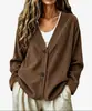 2026 Amazon Outono/Inverno Novo Cardigan Casual Feminino de Veludo com Botões e Gola V de Manga Longa