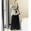 Conjunto completo de calças casuais largas de verão coreanas conjunto de roupa gentil plus size para meninas gordas blusa de manga curta ombro a ombro