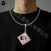 Moda Europea y Americana Nuevo Diamante Cuadrado Núcleo Interno Marco Exterior Colgante Recuerdo Fotográfico Colgante Marco de Fotos Collar de Pareja