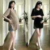Ropa de Maternidad, Ropa de Verano Estilo Coreano, Nuevo Estilo Cuello en V, Talla Grande, Manga Corta, Corte Holgado, Cubre el Vientre Sin Mostrar el Embarazo, Versátil, Ropa de Trabajo, Camiseta de Color Sólido de Moda