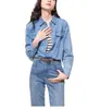 Camisa de Mezclilla para Mujer, Silueta Retro Estilo Hong Kong, Chaqueta Camisa Azul Lavado, Top Chic Estilo Coreano, Azul Claro para Mujer