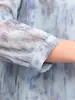 Camisa de Gasa de Primavera con Mangas de Encaje para Mujeres de Mediana Edad, Blusa de Gasa de Moda con Lazada, Top Estampado Elegante para Mujeres de Mediana Edad y Mayores