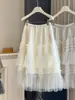 Saia de Bolo de Renda Branca com Tule Francês para Mulheres Verão Novo Estilo Suave e Versátil Saia Midi Rodada Fofa 10613