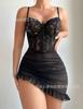 Lencería de encaje europea y americana de verano transfronteriza con aros, camisón sexy de malla transparente, ropa de dormir, deseo puro al por mayor