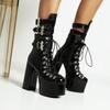 Botas de Tacón Grueso Ultra-Altas de Plataforma, Botas Negras de Charol con Hebilla Cuadrada, Zapatos de Algodón Cálidos con Forro de Felpa, Botas Altas