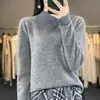 Top de punto para mujer, premium, sin costuras, 100% lana, cuello semi alto, simple, color liso, versátil, moderno, estilo coreano