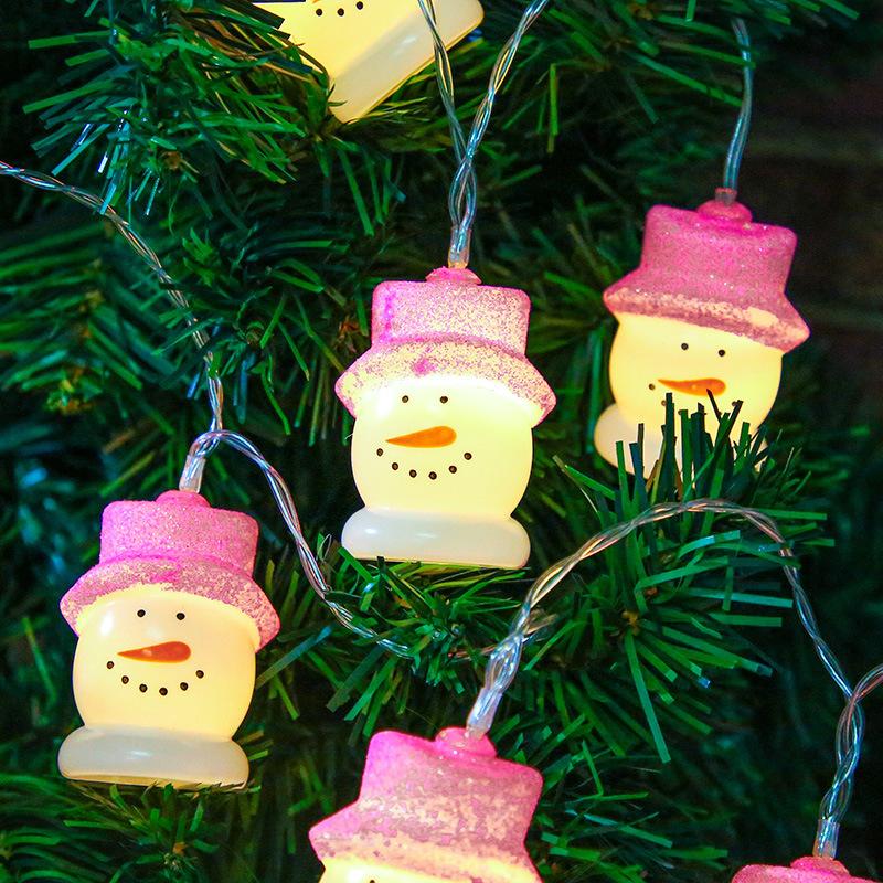 新款LED撒粉带帽雪人头电池盒灯串 圣诞节日装饰彩灯