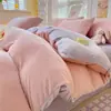 Juego de cuatro piezas de terciopelo de leche bicolor de color liso, funda de edredón gruesa de terciopelo coral cálido de invierno, juego de tres piezas para dormitorio de estudiante